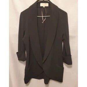 French Mauve Black Knit Open Blazer Womens Sz M Drape Front Pockets Weekender